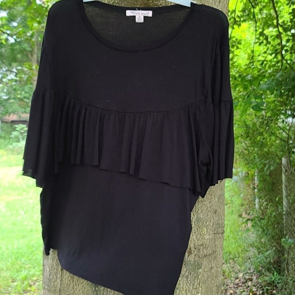 Extra touch black long ruffle blouse